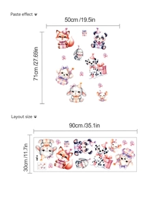 Detailed layout size and paste effect for watercolor cartoon animal wall stickers