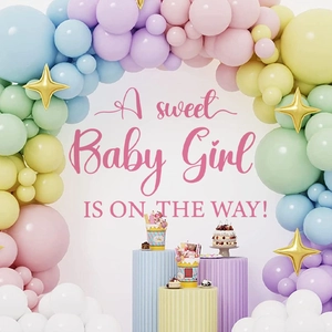 Macaron balloon arch set with gold stars for baby girl shower party backdrop decoration