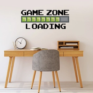 Minimalist Game Zone pixel wall decal with green loading bar for gaming room wall decor