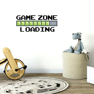 Pixel Game Zone wall sticker with loading bar for game room decoration on a wall