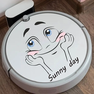 Autocollant rond pour robot aspirateur avec motif de visage souriant Sunny Day
