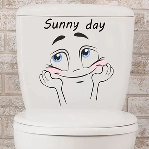 Autocollant de toilette Sunny day avec visage souriant et décalcomanie sur réservoir blanc