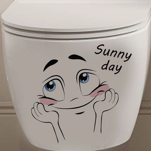 Sticker de toilette emoji mignon avec texte Sunny day sur une surface céramique