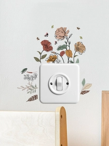 Floral wall stickers featuring vintage roses and butterflies around a light switch