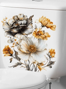 Detailed view of hand-painted floral PVC sticker with elegant white and gold peonies