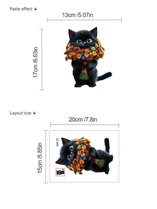Detailansicht der Größenangaben für schwarzen Katzen- und Gänseblümchen-Wandaufkleber