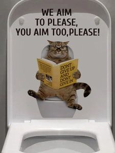 Funny tabby cat reading a book on a toilet seat wall sticker bathroom home decor