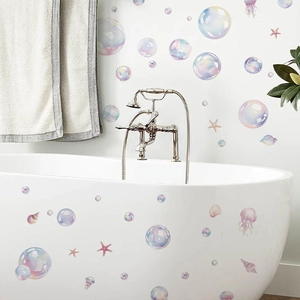 Colorful marine bubble shell wall stickers with starfish and jellyfish for bathroom decor