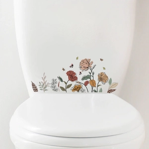 Colorful floral wall stickers featuring red poppies, pink roses and butterflies on white background