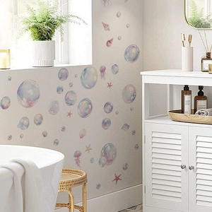 Colorful bubble and jellyfish ocean wall decals for bathroom and nursery decoration