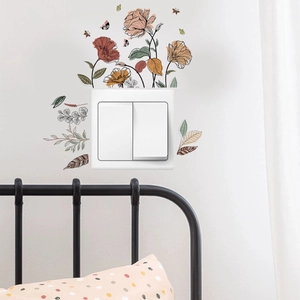 Floral switch wall stickers with vintage roses and butterflies for home wall decoration