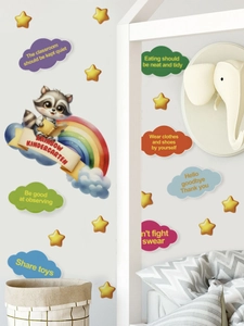 Detail of cartoon panda rainbow wall stickers with educational phrases for kids room
