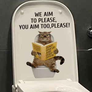 Waterproof PVC toilet sticker with funny reading cat and humorous quote decoration