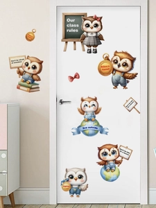 Detail of cute owl wall stickers with educational themes and motivational slogans for kids
