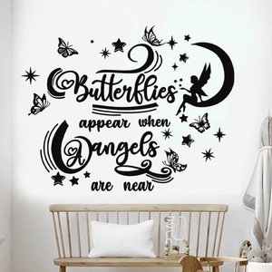 Butterfly Fairy Wall Decal Butterflies Appear When Angels Are Near Quote Vinyl Sticker Moon Stars For Bedroom Home Decor