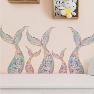 Fantasy mermaid tail wall stickers in pastel pink and turquoise for home decoration