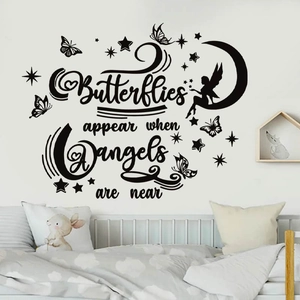 Butterflies appear when angels are near wall decal with fairy and stars in bedroom