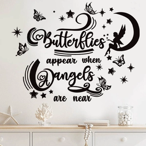 Black PVC butterfly fairy wall decal with Butterflies appear when angels are near quote