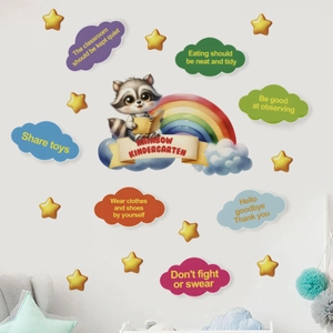 Panda and rainbow wall stickers for children bedroom with educational quotes decoration