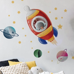 Stickers muraux fusée spatiale et astronaute pour décoration de chambre d'enfant