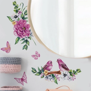 Watercolor Pink Peony Flower Bird Butterfly Toilet Lid Sticker Waterproof PVC Self Adhesive Wall Decal For Bathroom Home Decor