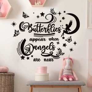 Butterflies Appear When Angels are Near wall sticker with fairy silhouette for living room
