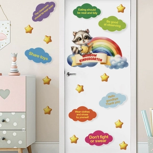 Cartoon panda and rainbow wall decals for kids room with educational English quotes