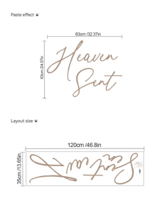 Heaven Sent wall decal size guide showing dimensions of 63cm height and 83cm width