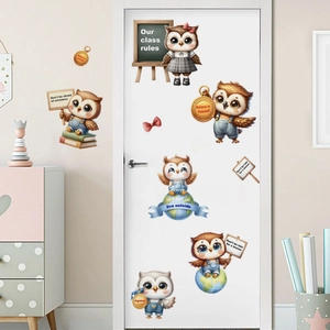 Cute cartoon owl wall stickers with inspirational classroom rules for bedroom decor
