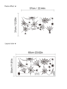 Detail view of Halloween spider web wall decals with layout and finished application size