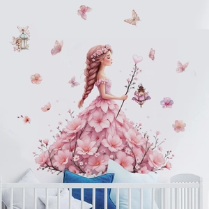 Dreamy pink butterfly girl wall sticker for children's room fairy bedroom decoration