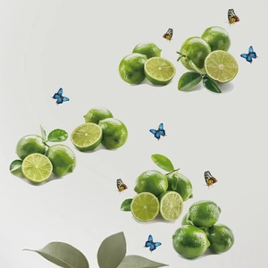 Fresh green lemon and butterfly wall decals made of removable PVC for home decoration