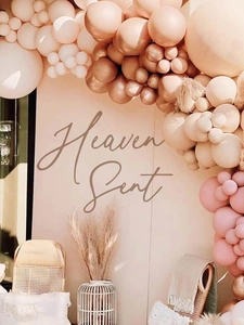 Detail of Heaven Sent balloon arch kit with earth-toned champagne and pink balloons