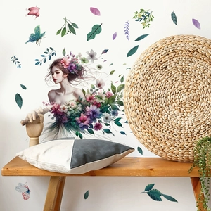 Stickers muraux DIY fille florale et papillons pour salon et chambre à coucher
