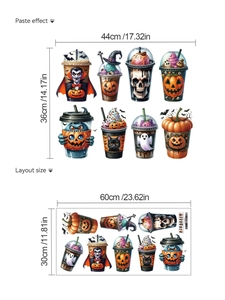 Αυτοκόλλητα ποτών Halloween με διαστάσεις 60x30cm και εφέ εφαρμογής 44x36cm