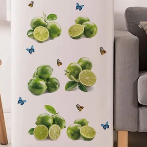 Fresh green lemon and colorful butterfly removable PVC wall stickers for home decor