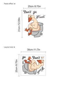 Detailed dimensions of funny angry duck PVC toilet sticker with Don't go Flush text