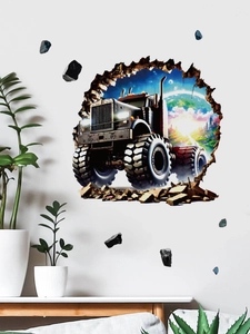 3D monster truck wall sticker detail showing high resolution engine and fantasy planet background