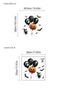Gedetailleerde maattabel voor Halloween pompoen schedel muurstickers afmetingen