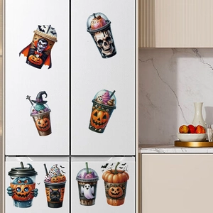 Αυτοκόλλητα Τοίχου Halloween Ποτήρια PVC Αδιάβροχα Κολοκύθα Φάντασμα Σκελετός για Ψυγείο Διακόσμηση Σπιτιού