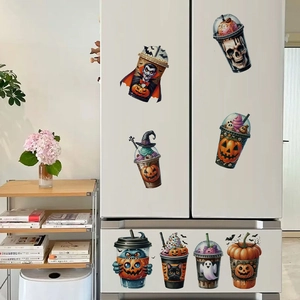 Αυτοκόλλητα ψυγείου Halloween με σχέδια βαμπίρ, κρανίου και μάγου με κολοκύθα
