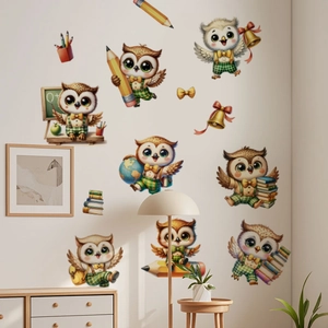 Cartoon educational owl wall stickers for kids' bedroom and classroom decor