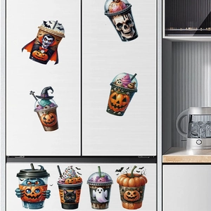 Σετ 8 αυτοκόλλητα Halloween για ψυγείο και τοίχο με δημιουργικά κύπελλα ποτών