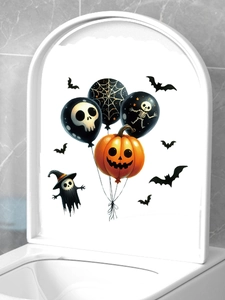 Schattige Halloween toiletstickers met pompoenen, vleermuizen en spoken op witte deksel