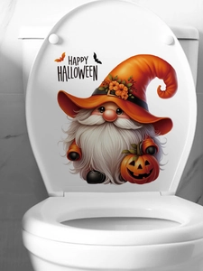 Self-adhesive Halloween gnome and pumpkin toilet lid sticker with Happy Halloween text