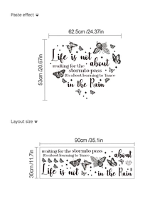 Detail of inspirational life quote wall decal with stars and butterfly heart pattern