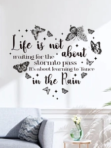 Detailed view of heart-shaped inspirational quote wall sticker with butterfly accents