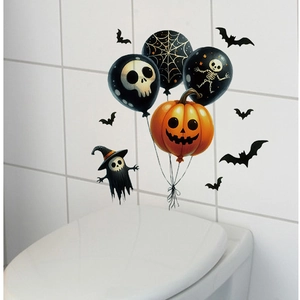Halloween muursticker set met pompoen schedel en spook decoratie voor de badkamer