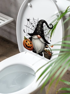 Detail of Halloween gnome and pumpkin waterproof PVC wall decal for bathroom toilet decoration