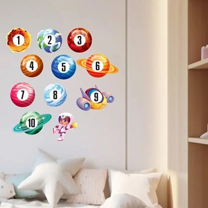 Outer space planet wall decals with numbers 1-10 for kids bedroom nursery wall decor